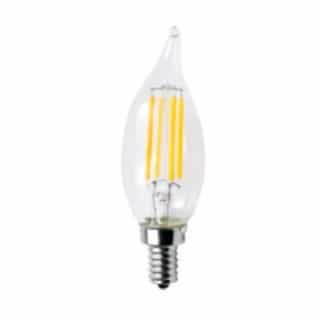 3.8W LED CA10 Flame Tip Chandelier Bulb, Dim, E12, 120V, 2700K, Clear