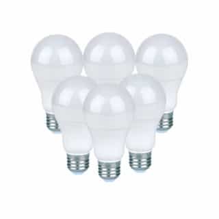9W LED A19 Bulb, Dimmable, 800 lm, 80 CRI, E26, 3000K, Frosted, 6-Pack