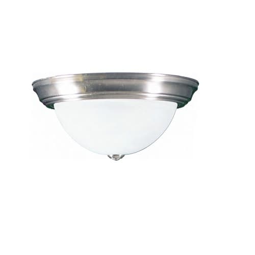 60W Flush Mount Light, White Glass, 1-Light, Brushed Nickel