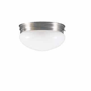 60W Flush Mount, 1-Light, White Mushroom Glass, Brushed Nickel