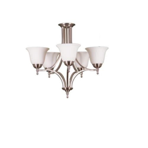 60W Dallas Chandelier, 5-Light, White Bell Shade, Brushed Nickel