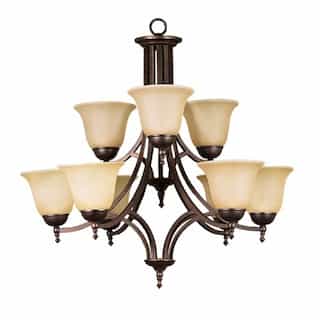Austin Chandelier, 9-Light, Tea Stained Glass, Oil Rubbed Bronze