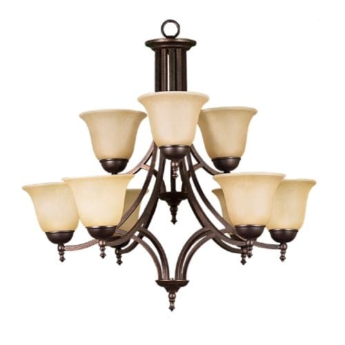 HomEnhancements Austin Chandelier, 9-Light, Tea Stained Glass, Oil Rubbed Bronze