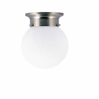 60W Flush Mount, 1-Light, White Glass, Brushed Nickel 