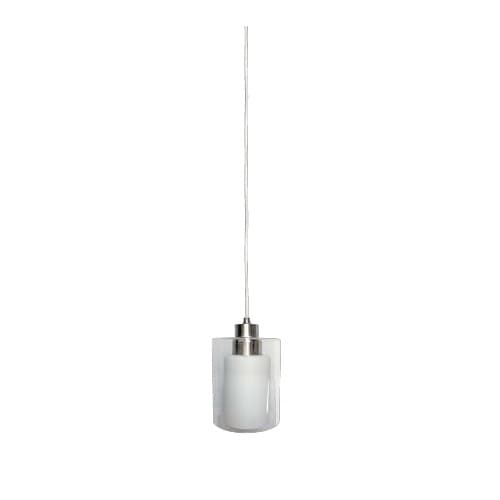 9-in 60W Double Glass Mini Pendant, Clear & White, Brushed Nickel