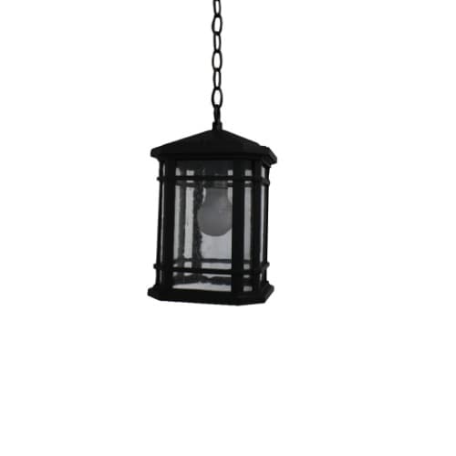 Hanging Coach Light, 1-Light, E26, Clear Seeded Glass, Textured Black