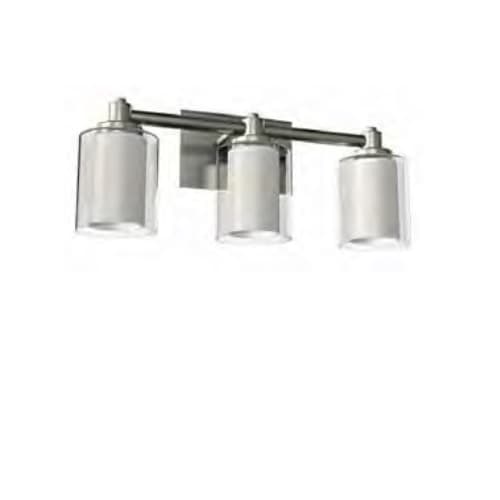 60W Sonora Vanity Light, 3-Light, Clear & White Glass, Brushed Nickel