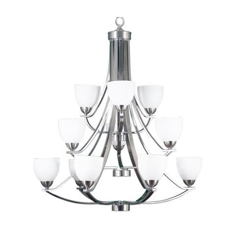 60W Victoria Chandelier, 12-Light, Clear Glass, Brushed Nickel