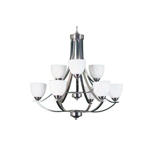 60W Victoria Chandelier, 9-Light, Clear Glass, Brushed Nickel