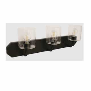 60W Paris Vanity, 3-Light, Clear Cylinder Glass, Oil Rubbed Bronze