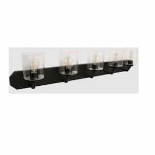 60W Paris Vanity, 5-Light, Clear Cylinder Glass, Oil Rubbed Bronze