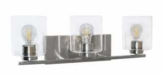 60W Vanity Light w/ Clear Glass, 3 Lights, Brushed Nickel
