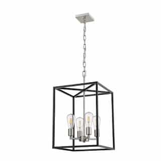 HomEnhancements Rosslyn Entry Cage Pendant, 4-Light Matte Black, Brushed Nickel Accent