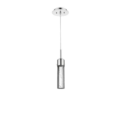 8W Soffi Pendant Light, 1-Light, Clear Seeded Glass, Polished Nickel