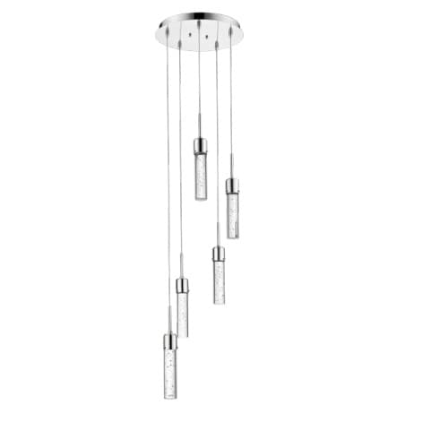 Soffi Pendant Light, 5-Light, Clear Seeded Glass, Polished Nickel