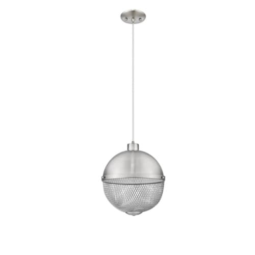 14-in Parma LED Pendant Light, Metal and Mesh Globe, Brushed Nickel