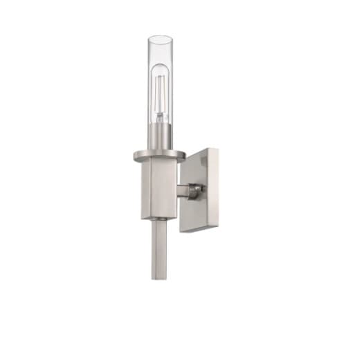 Roma Sconce Light w/ Clear Tube Glass, 1-Light, Nickel