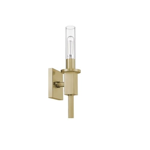 Roma Sconce Light w/ Clear Tube Glass, 1-Light, E26, 120V, Gold