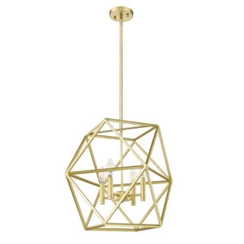 Solano Pendant Light, 4-Light, Geometric Open Cage, Champagne Gold