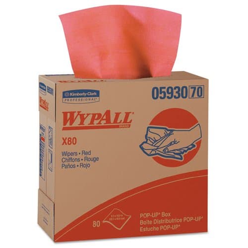 WypAll X80 Towels, Pop-Up Box, Red Hot, 80 per box