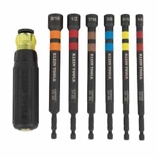 Klein Tools Hollow Magnetic Color-Coded Hex Bit Nut Driver Set w/ Handle, 6 pc