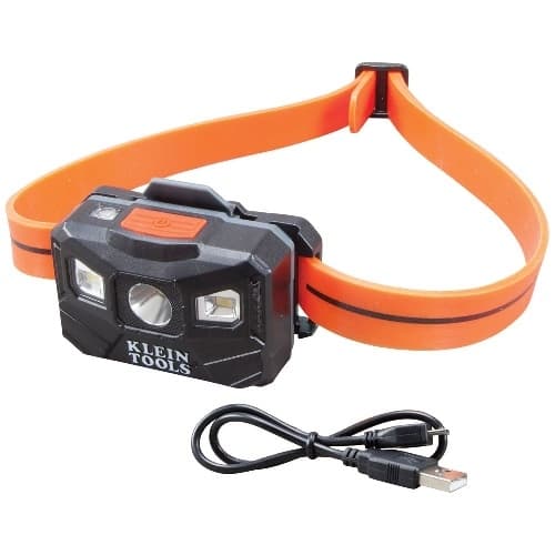 LED Rechargeable Headlamp, Light Sensing, 400 lm, Orange