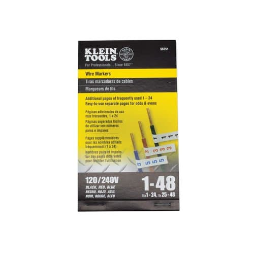Klein Tools Large Black, Blue, and Red Print Wire Markers, 120/240V 3 Phase 1-48
