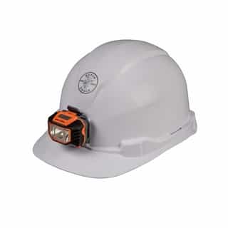 Hard Hat w/Headlamp, Cap Style, Non-Vented, White