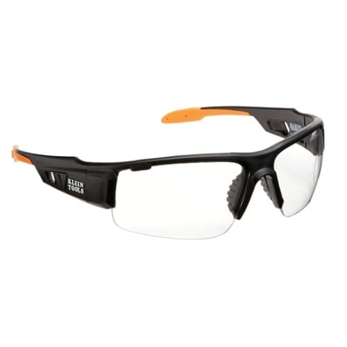 Professional Protective Eyewear Glasses, Black & Orange Frame, Clear Lens