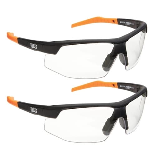 Klein Tools Standard Protective Eyewear Glasses, Black & Orange, Clear Lens, 2-Pack