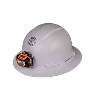 Hard Hat w/Headlamp, Full Brim, Non-Vented, White