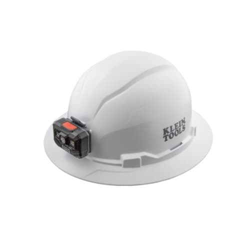 Klein Tools Non-vented Hard Hat w/ Rechargeable Headlamp, Full Brim, White