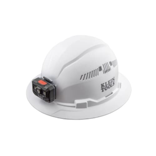 Klein Tools Vented Hard Hat w/ Rechargeable Headlamp, Full Brim, White