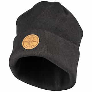 Heavy Knit Hat, Black, Leather Logo