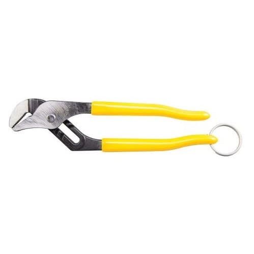 Yellow 10 inch Pump Pliers with a Tether Ring and Quick-Adjust Rivet
