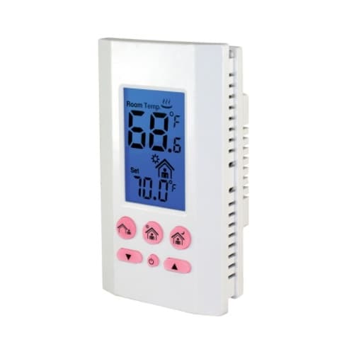 Electronic Programmable Thermostat, Battery Operated, Single Pole, 120V/208V/240V, White
