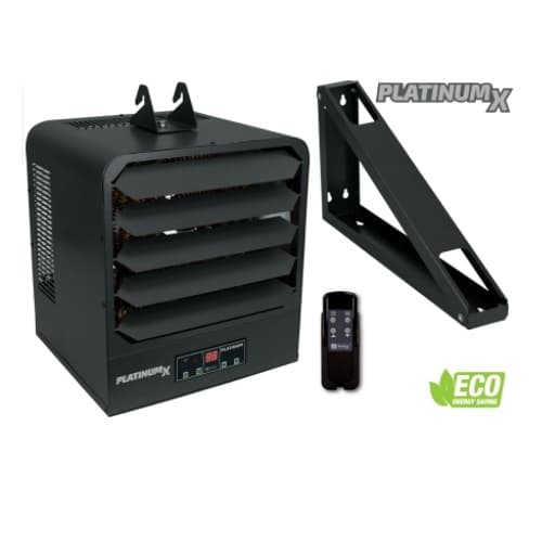 15kW PlatinumX Unit Heater w/ Remote, 1400 Sq Ft, 925 CFM, 1-3 Ph, 480V, Gray