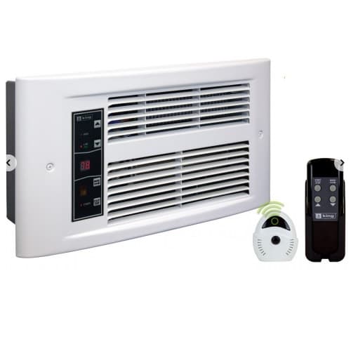 King Electric 1500W ECO2S Wall Heater w/ Remote, 175 Sq Ft, 75 CFM, 12.5 Amp, 120V, White Dove