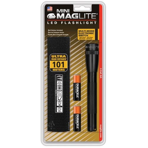 Mag-Lite Mini LED Flashlight, 2 AA Batteries, Black