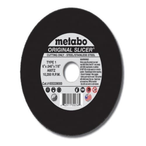 Metabo Slicer Cutting Wheel, Type 1, 60 Grit Aluminum Oxide