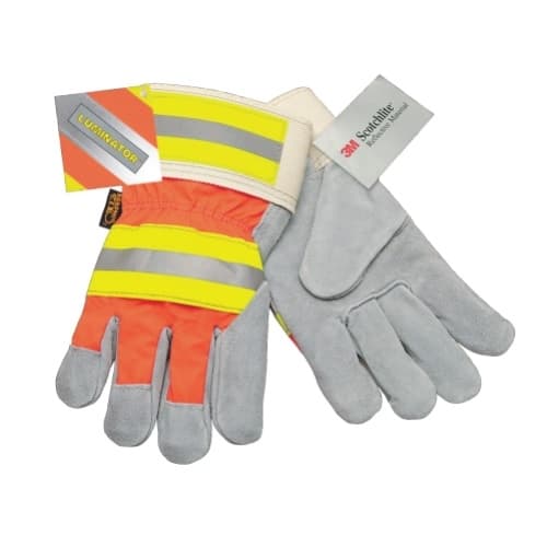 Luminator Leather Palm Gloves, Orange, Large