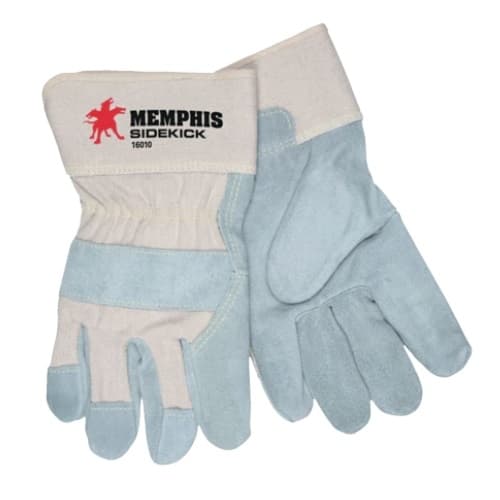 Memphis Glove Sidekick Double Select Side Leather Gloves, Gray & White, X-Large