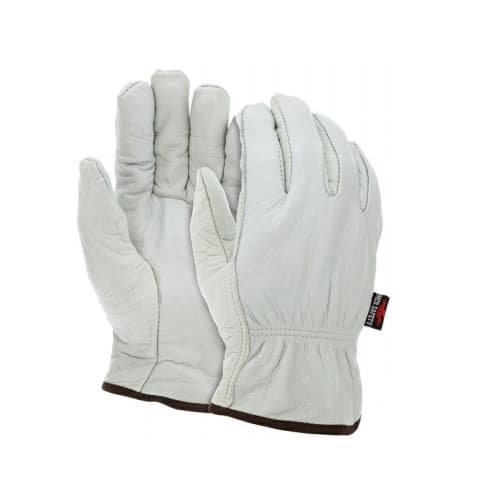 Premium Grade Cowhide Leather Driving Gloves, Fleece Lined, Cream, Large