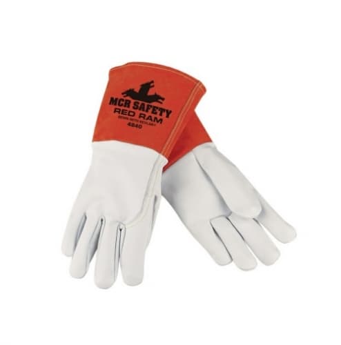 Premium Grade Goatskin & Split Cowhide Leather Welding Gloves, White, Large