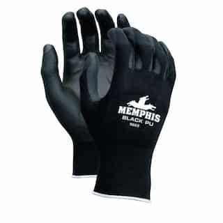 PU Coated Gloves, Medium, 12 Pair, Black & Blue
