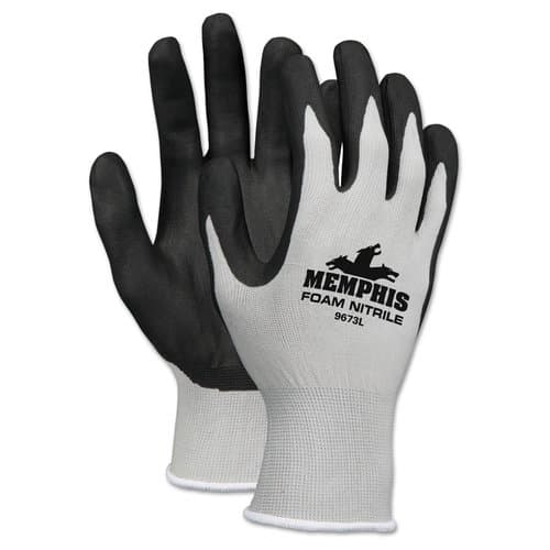 Foam Nitrile Gloves, 13 Gauge, Large, Black/Gray