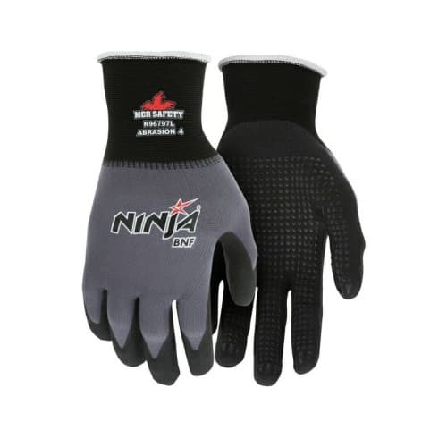 Memphis Glove Ninja BNF Gloves, 15 Gauge Nylon & Spandex, Gray, Large
