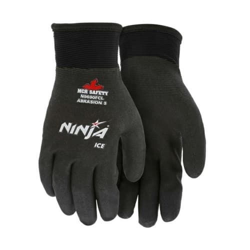 Ninja Ice Gloves, 15 Gauge Nylon, Lined, Black, Large