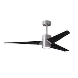 60-in 33W Super Janet Ceiling Fan w/ LED Light Kit, DC, 6-Speed, 3-Black Blades, Nickel