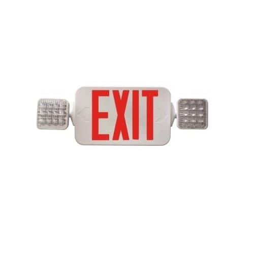 3.5W LED Exit Emergency Light, Red Letters, Square, 120V-277V, White